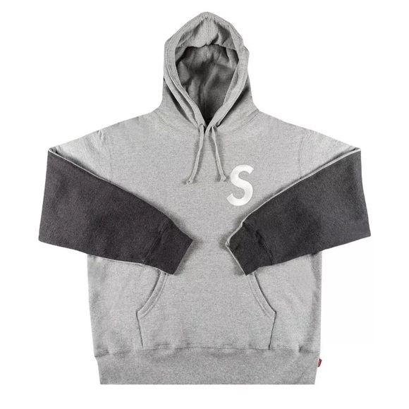 SUPREME S LOGO Heather GRAY HOODED Split SWEATSHIRT HOODIE SIZE M